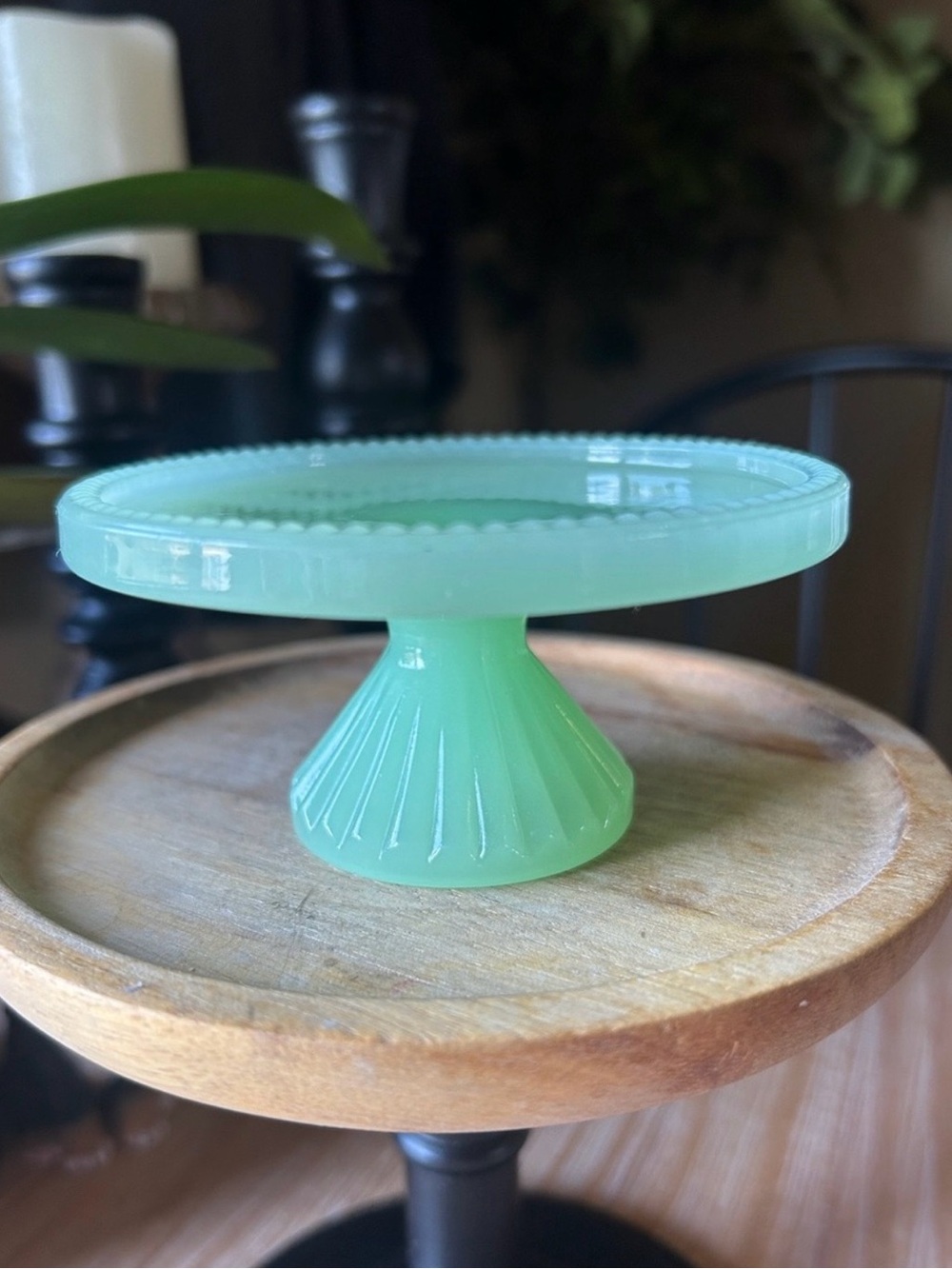 Vintage Jadeite Style Opaque Jadeite Green Glass Mini Cupcake Stand